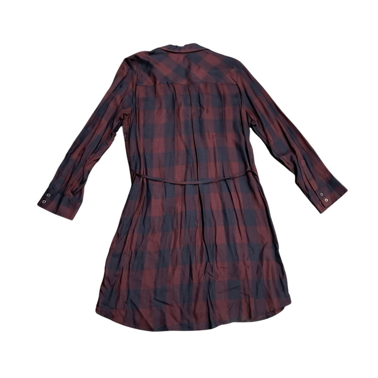 Tinsel Flannel Long Sleeve Button Up Tie Waist Shirt Dress Large Career Classic