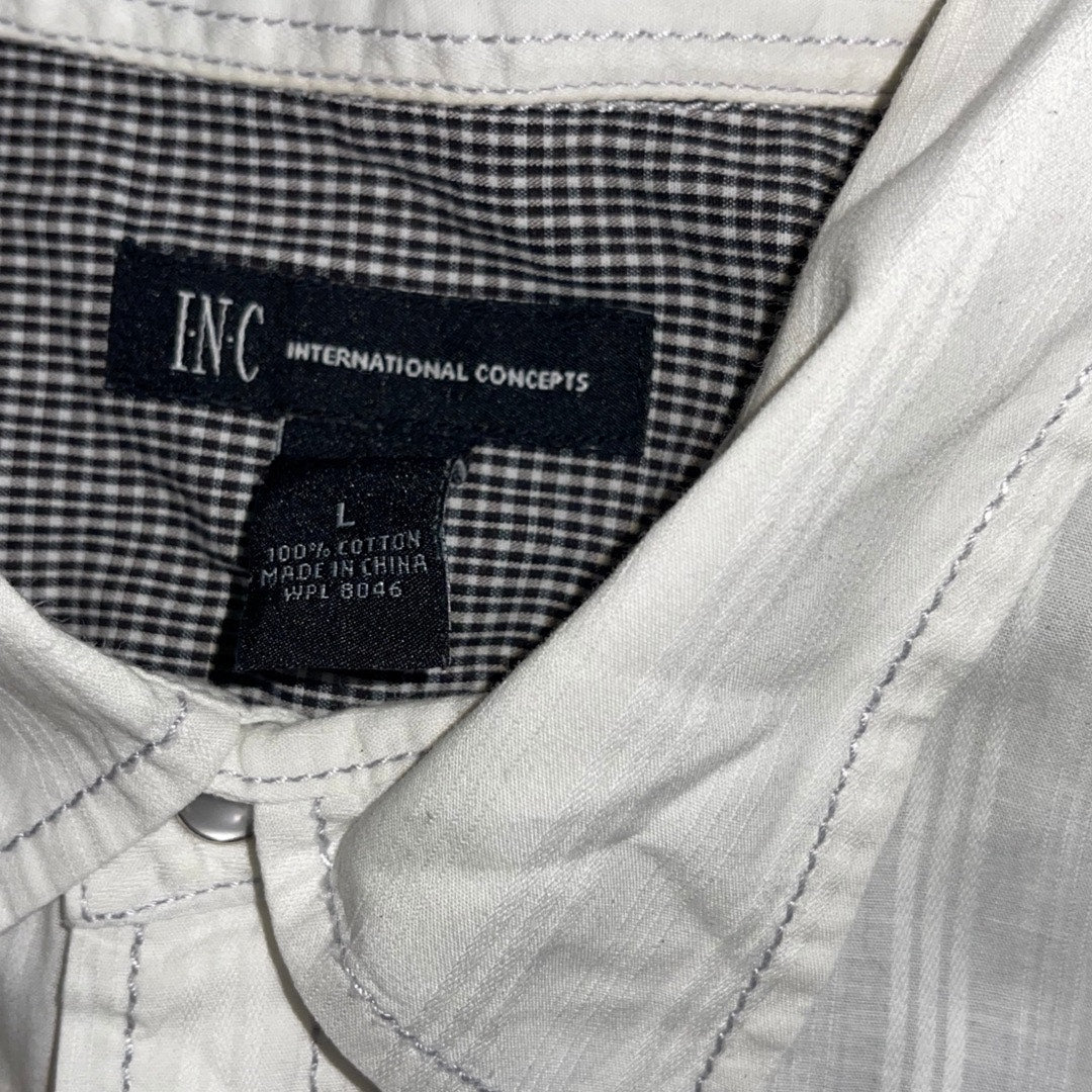 INC International Concepts Button Down Long Sleeve Shirt Snap Buttons Cotton