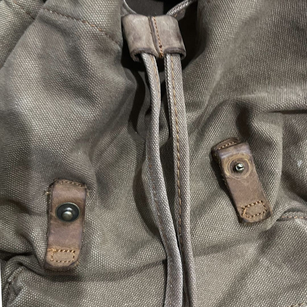 Augur Strauss & Co Heavy Duty Washed Cotton Canvas Drawstring Backpack Military
