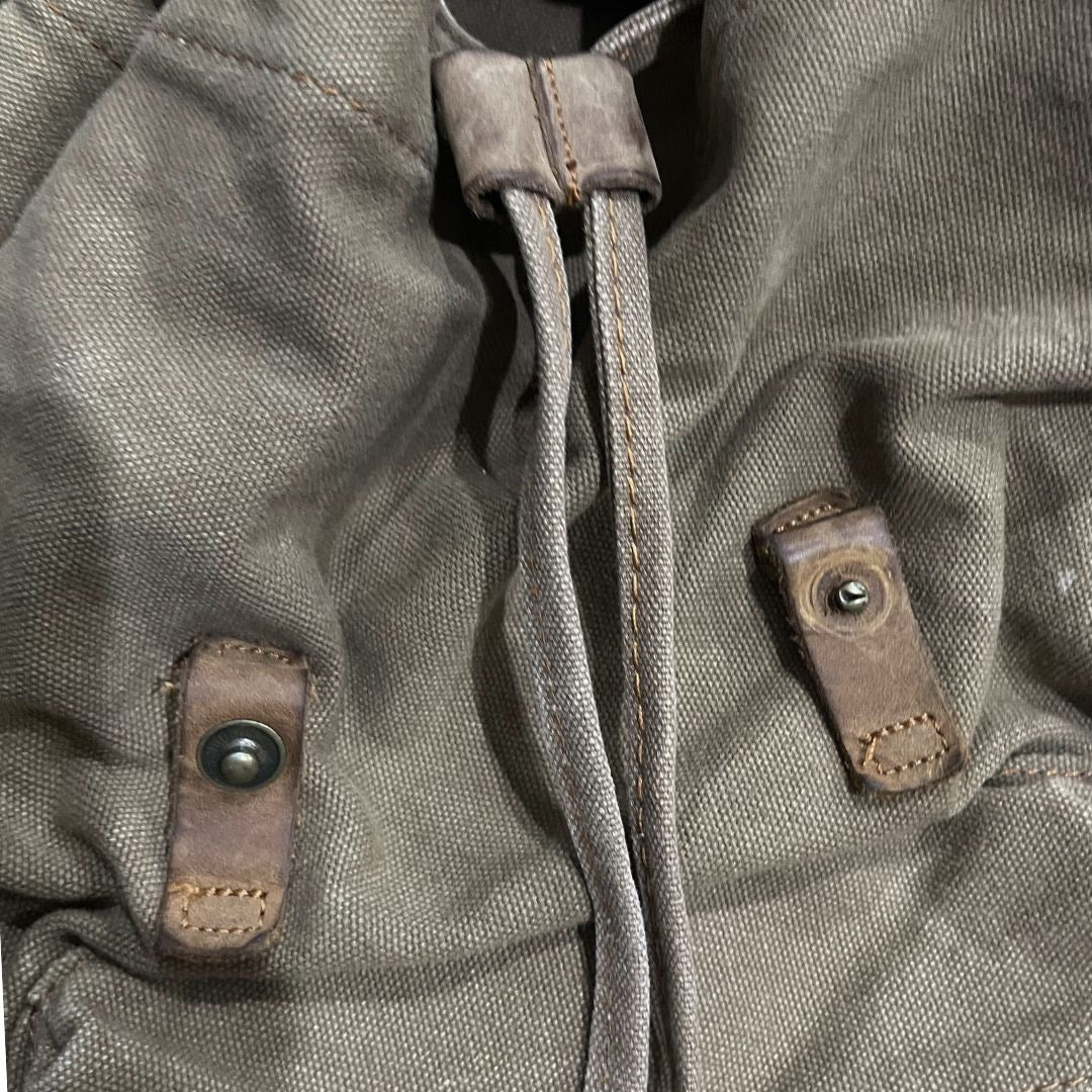 Augur Strauss & Co Heavy Duty Washed Cotton Canvas Drawstring Backpack Military