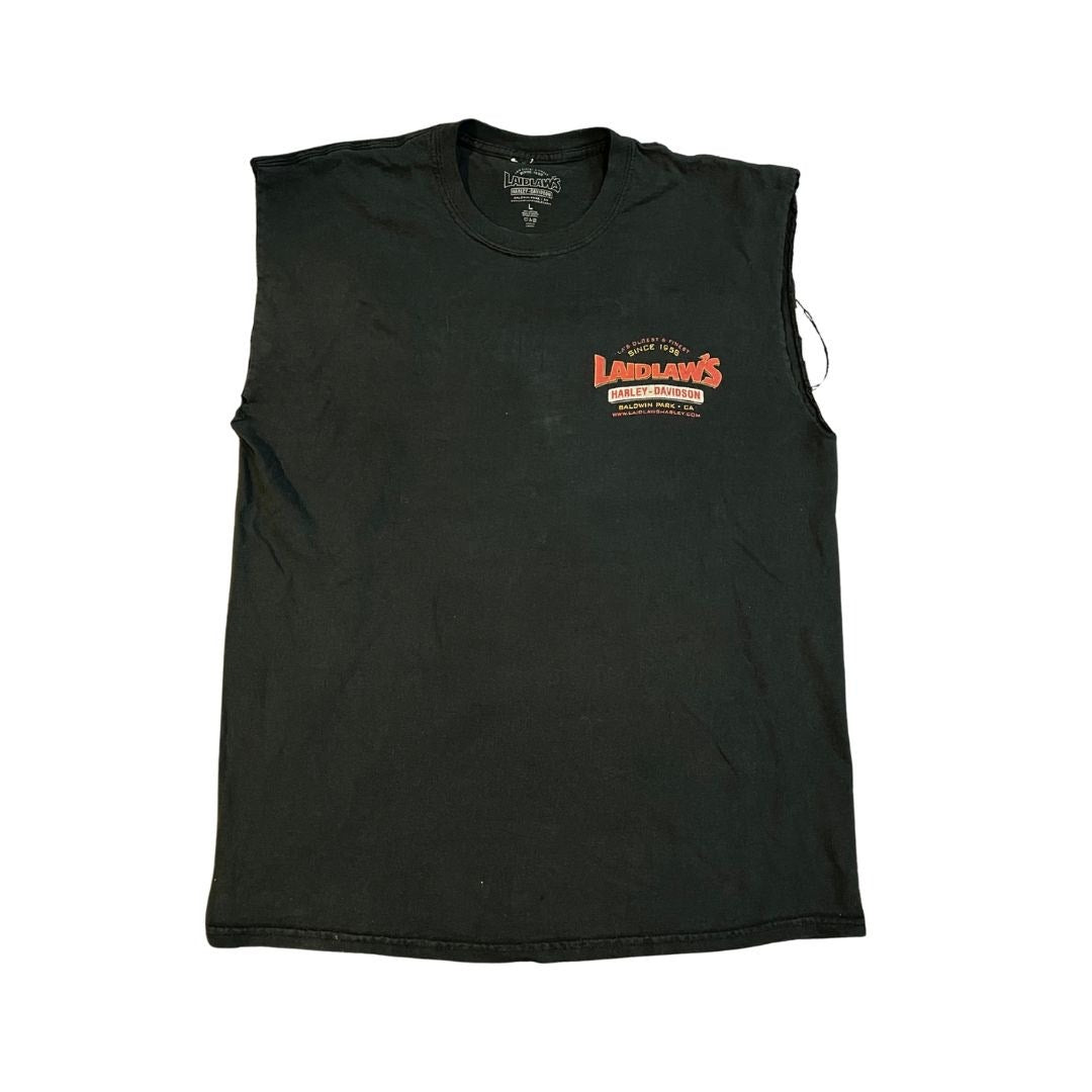 Harley Davidson Laidlaw's Cut Off Sleeves Tan Shirt Size Large Upcycle Biker