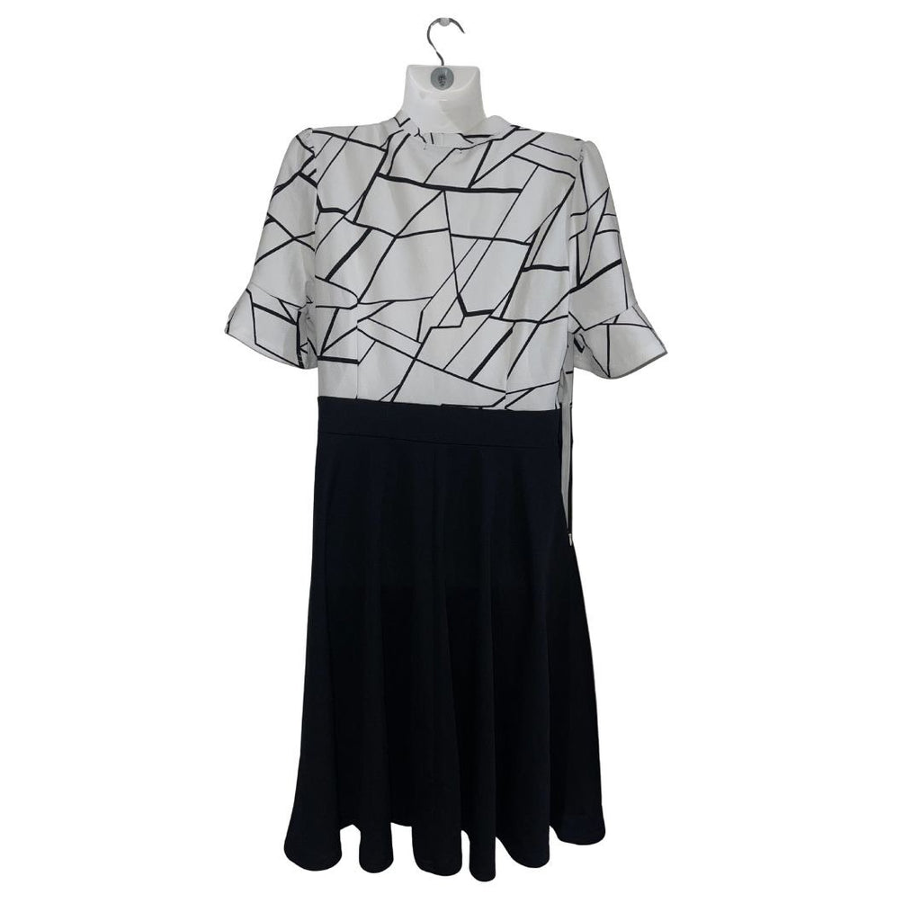 Ranphee Black White Print Fit and flare Midi Dress Size Large Party Wedding