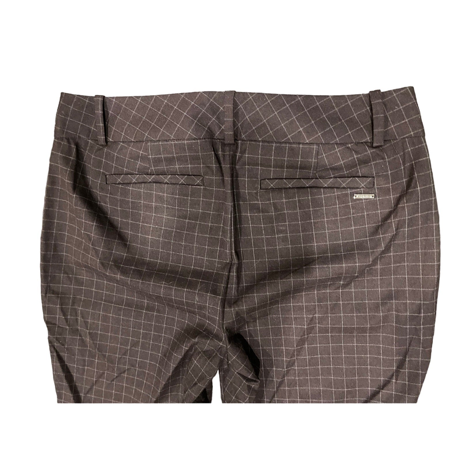 Calvin Klein Women Brown Plaid Trousers Slacks Straight Leg Size 8 Career Office