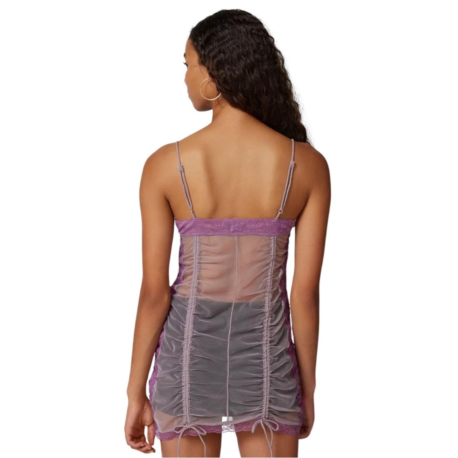 Urban Outfitter Marina Sheer ruched Midi dress Tunic Size Medium Lavender