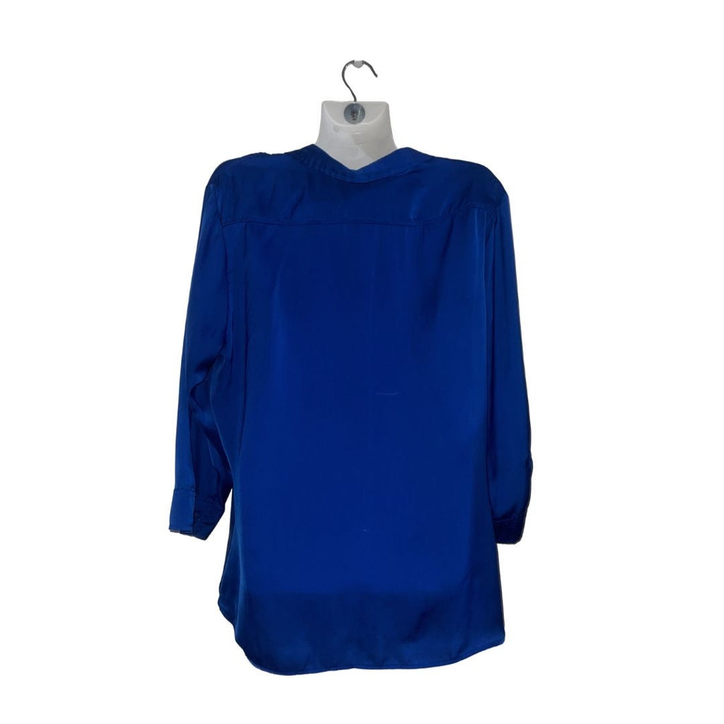 Apt. 9 Royal Blue Button Long Sleeve Satin Blouse Size XL Career Chic Office