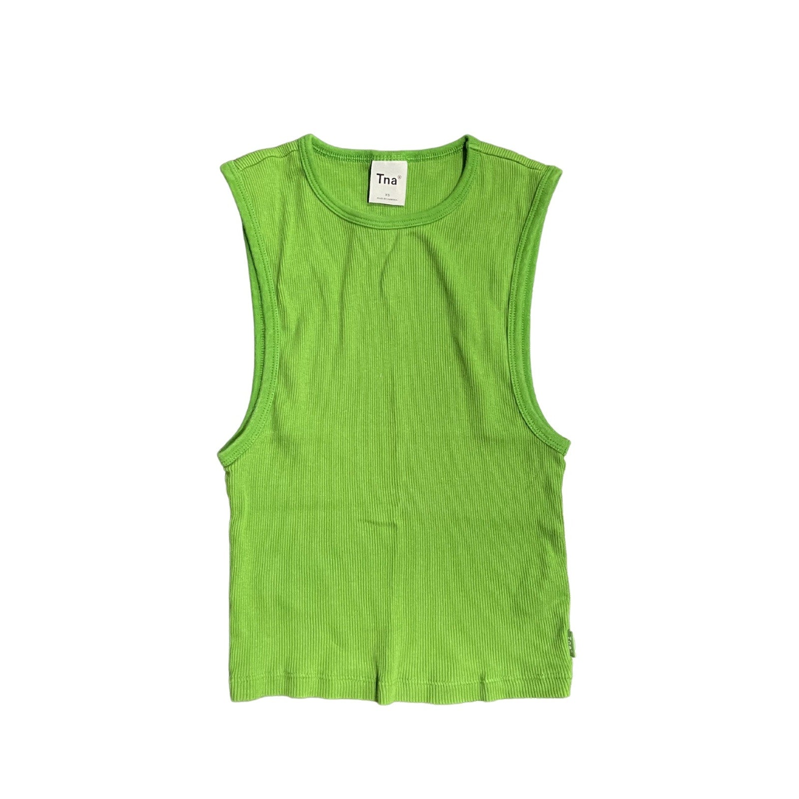 Aritzia Tna Green Ribbed Tank Top Size Small Cropped Casual Flirty Summer