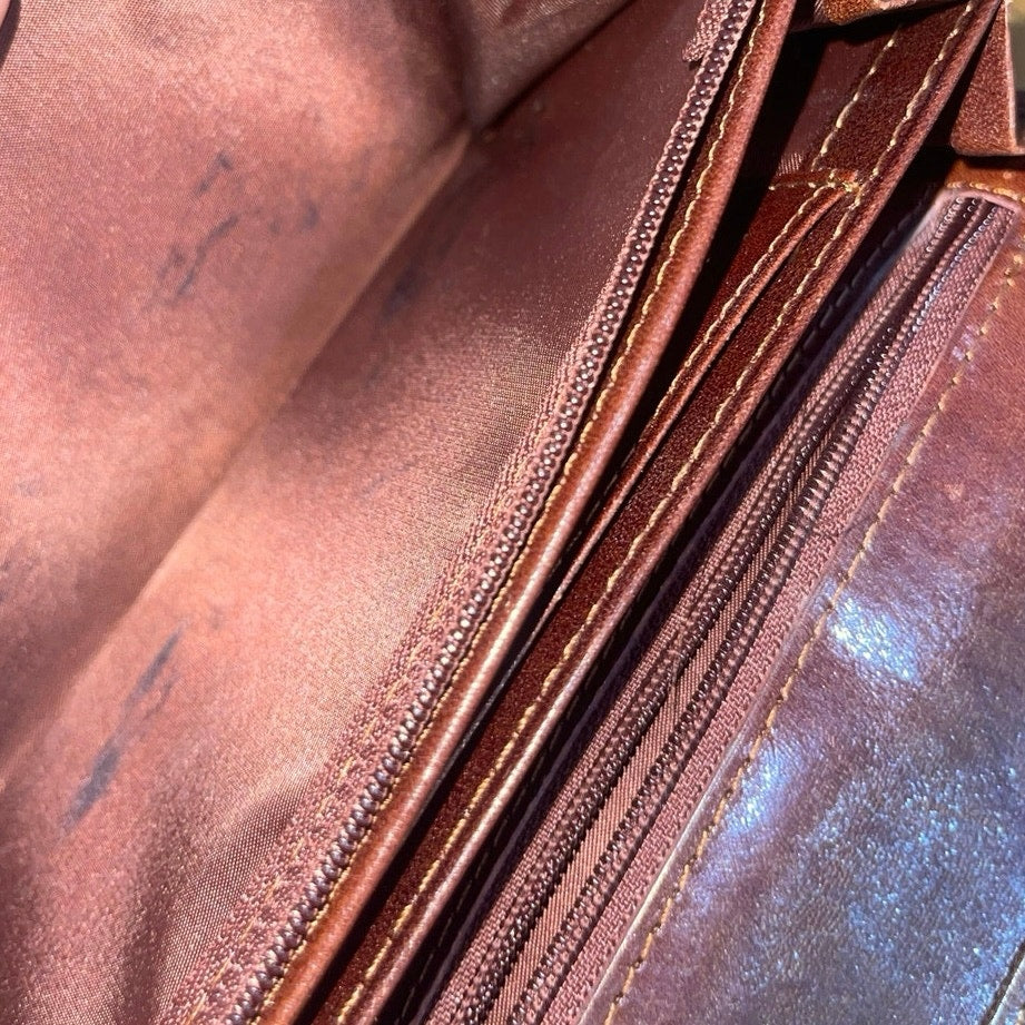 Italian Leather Genuine Leather Brown Bi Fold Wallet Clutch Classic Chic