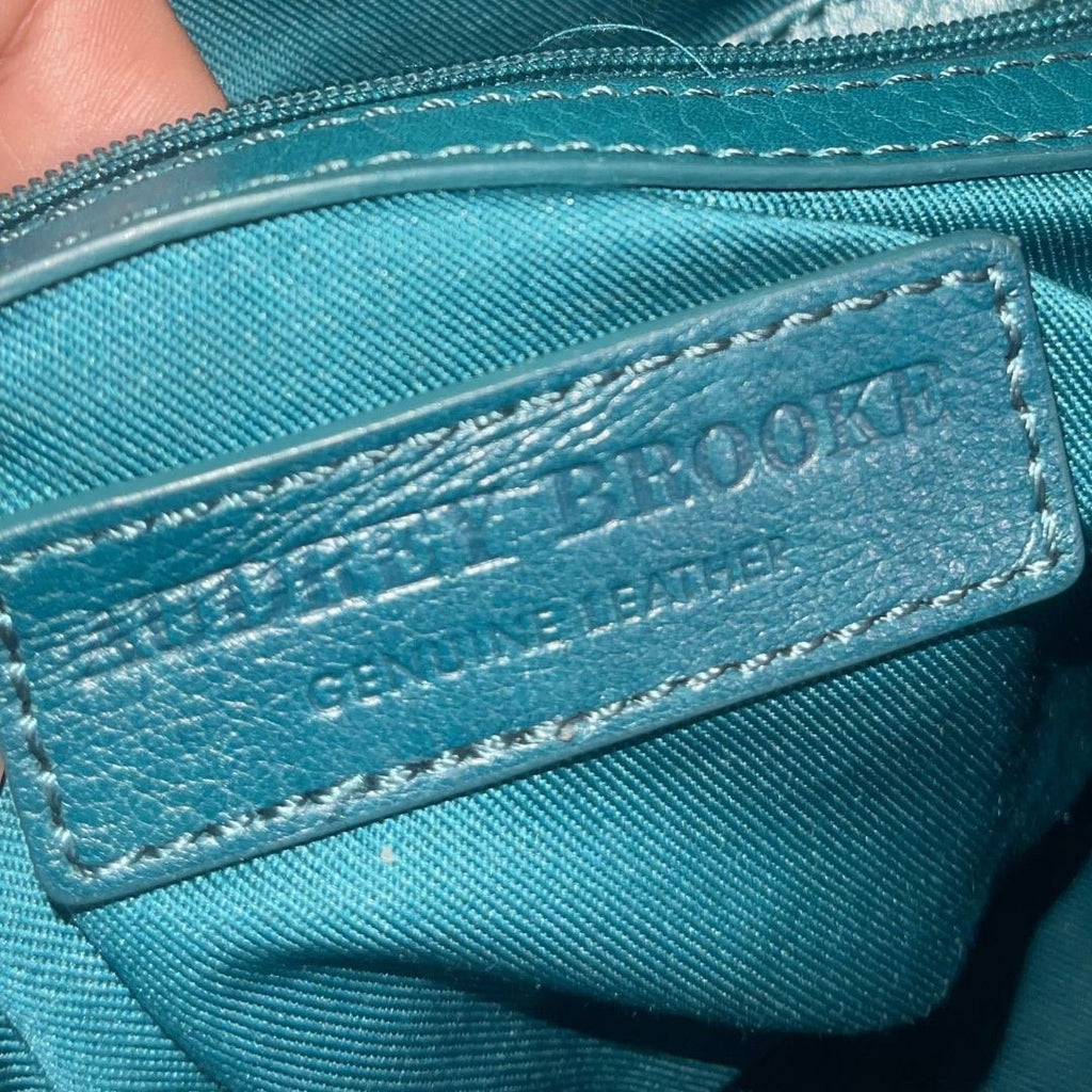 Audrey Brooke Genuine Leather Teal Satchel Handbag Top Handle Boho Chic