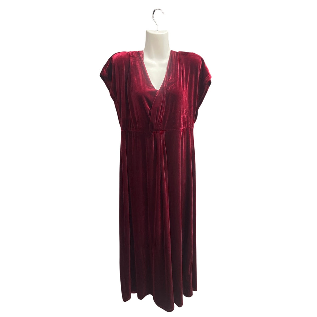 Velvet Rich Wine V-Neck Crossover Faux Wrap Dress SZ XL Elegant Wedding Cocktail