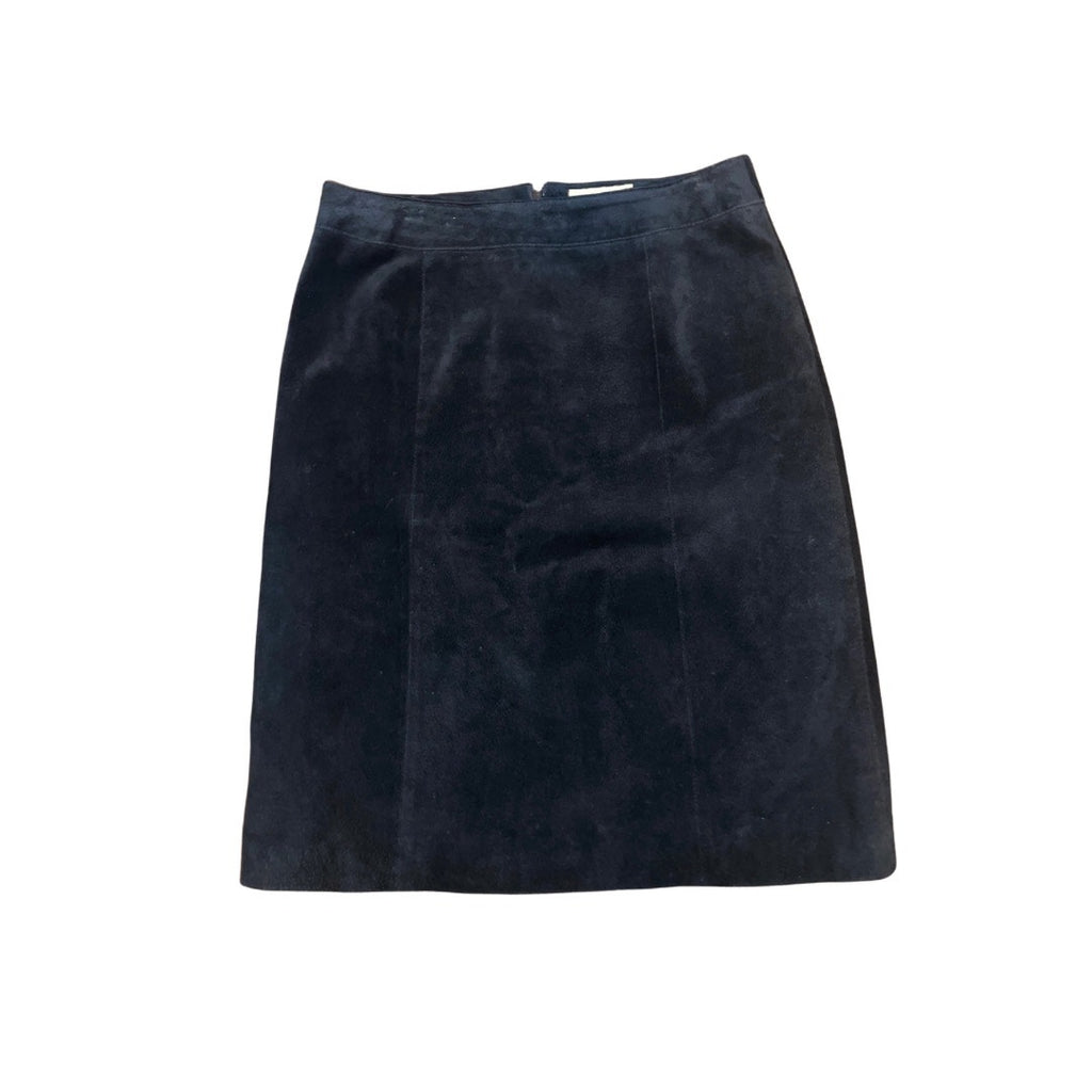 Live a Little Black Suede Leather A-Line Skirt Size 8 High Waisted Elegant Chic