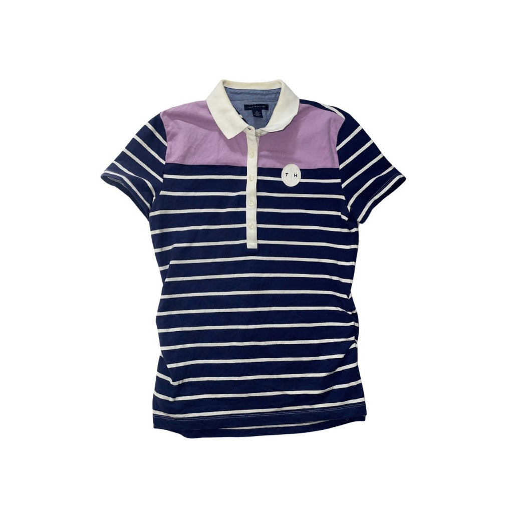 Tommy Hilfiger Striped Collar Button Polo Shirt Size Medium Y2K Anchor Nautical