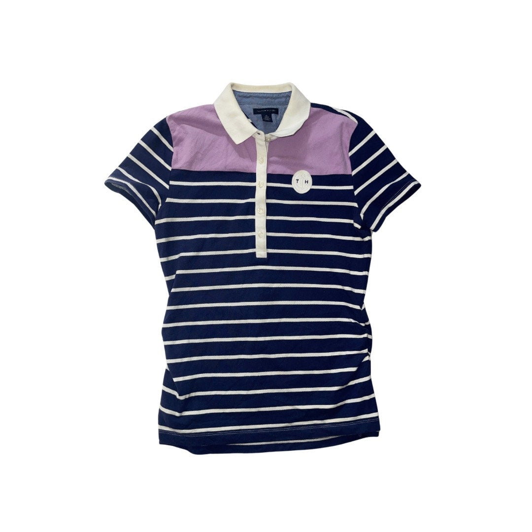 Tommy Hilfiger Striped Collar Button Polo Shirt Size Medium Y2K Anchor Nautical
