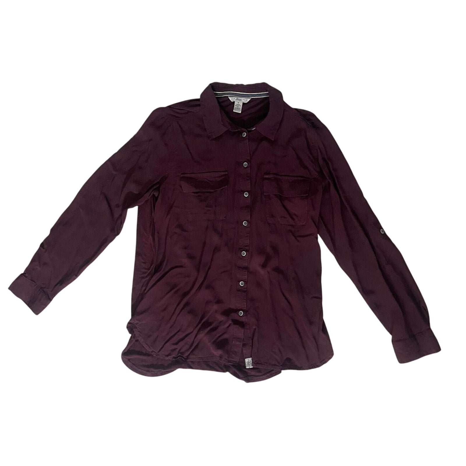 Women's Bass & Co. Burgundy Long-sleeved Button Up Blouse