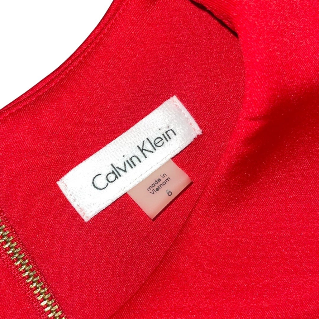 Calvin Klein Red Sheath Dress Cut Out Sleeves Size 8 career office party NWT