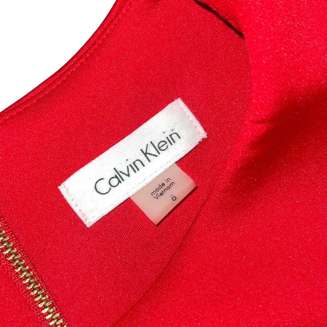 Calvin Klein Red Sheath Dress Cut Out Sleeves Size 8 career office party NWT