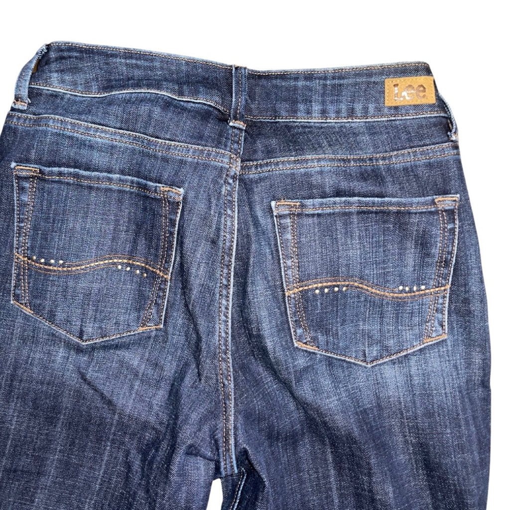Lee Women's regular fit straight leg mid rise dark blue wash denim jeans Size 6 L