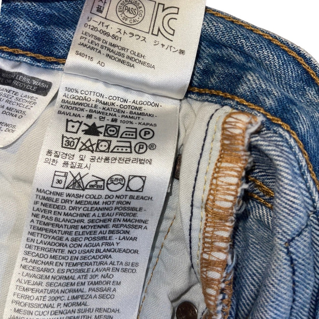 501 Levis Upcycled Shorts Raw Hem Size Small Butterfly Distressed Light Bluewash