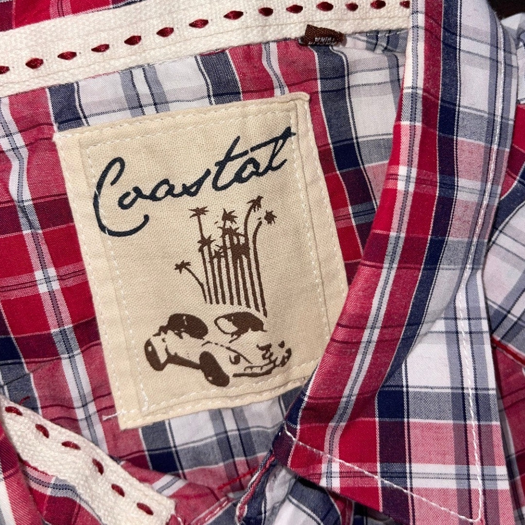 COASTAL Mens Plaid Pearl Snap Western Style Shirt Size XL Short Sleeve