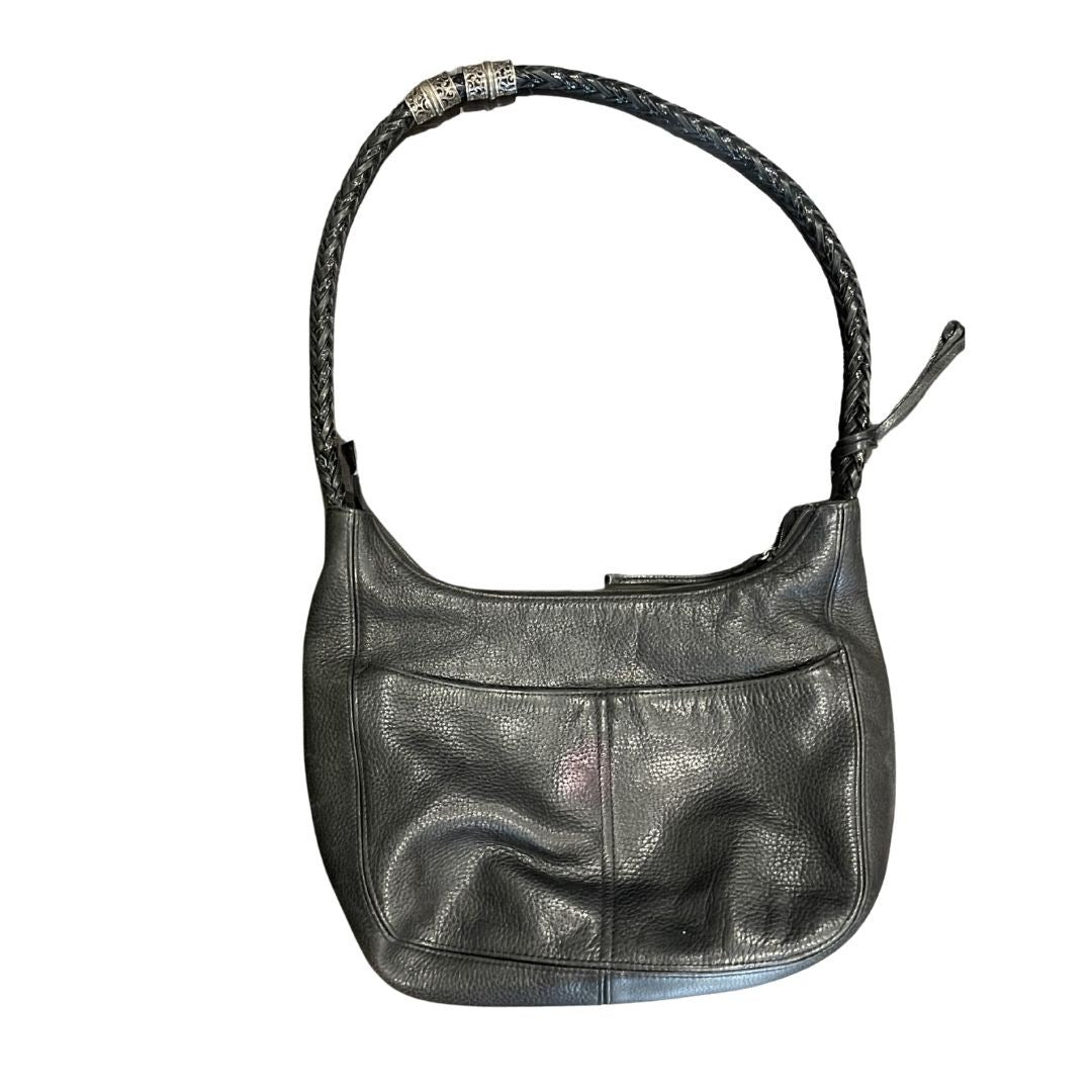 Brighton Barbados Zip top Hobo Pebbled Leather Shoulder Handbag Braided Strap
