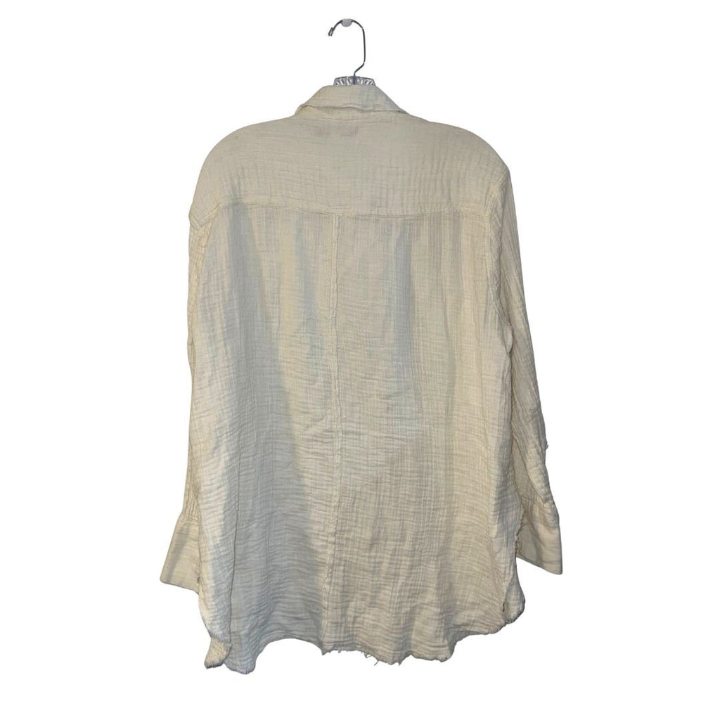 Urban Outfitters Cotton Guaze Raw Hem Button Down Long Sleeve Shirt SZ Large