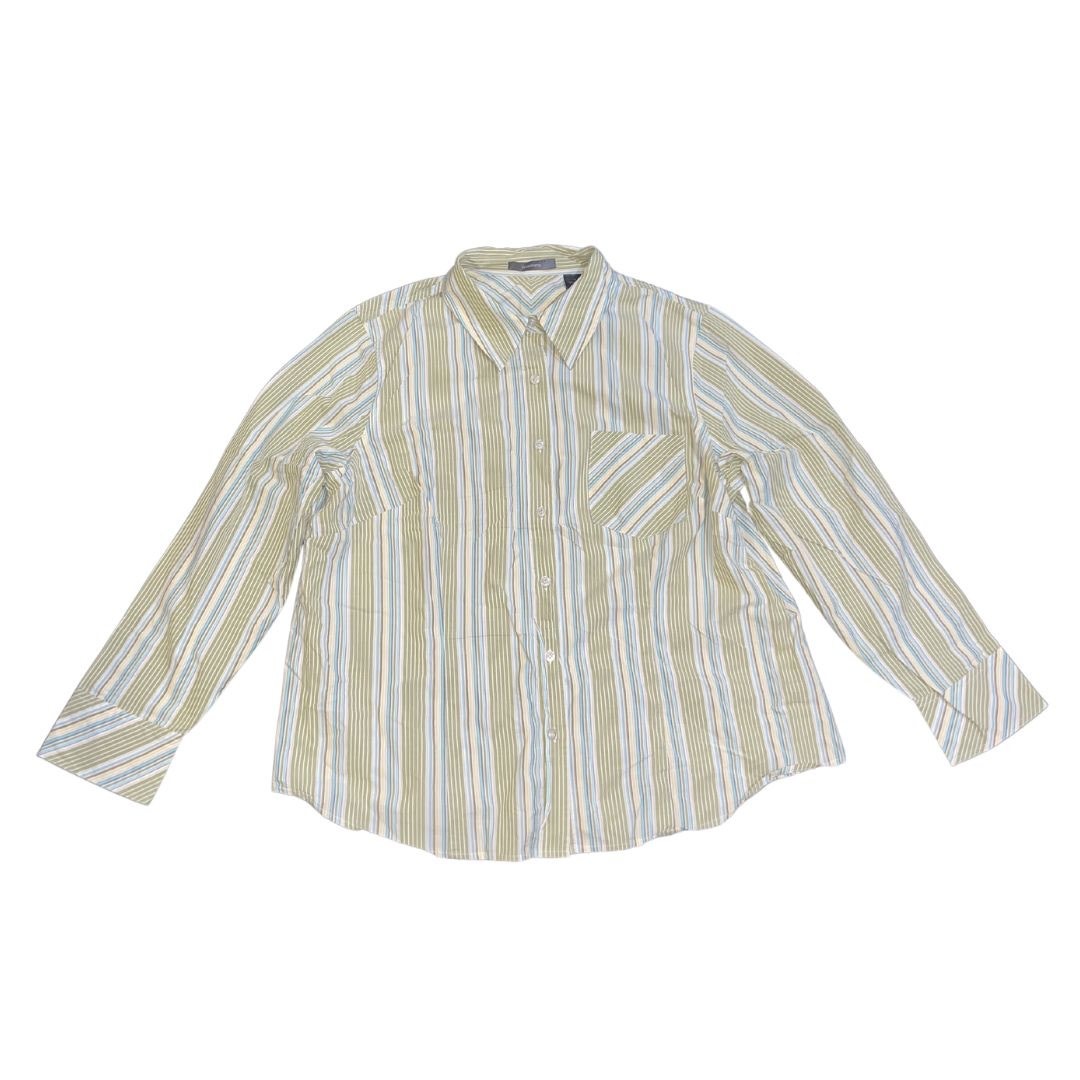 Liz Claiborne Green Striped Button up Long Sleeve Blouse Size 1X Retro Chic