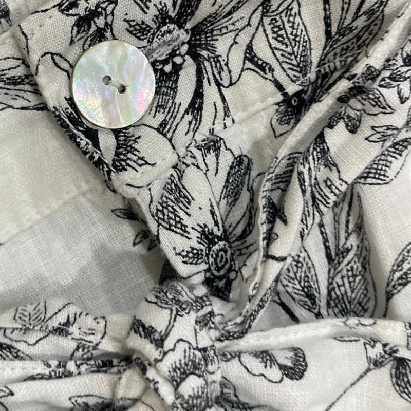 Joie Linen Wide Leg Floral Toile Button Tie Waist Pants XL Vacation Beach Casual