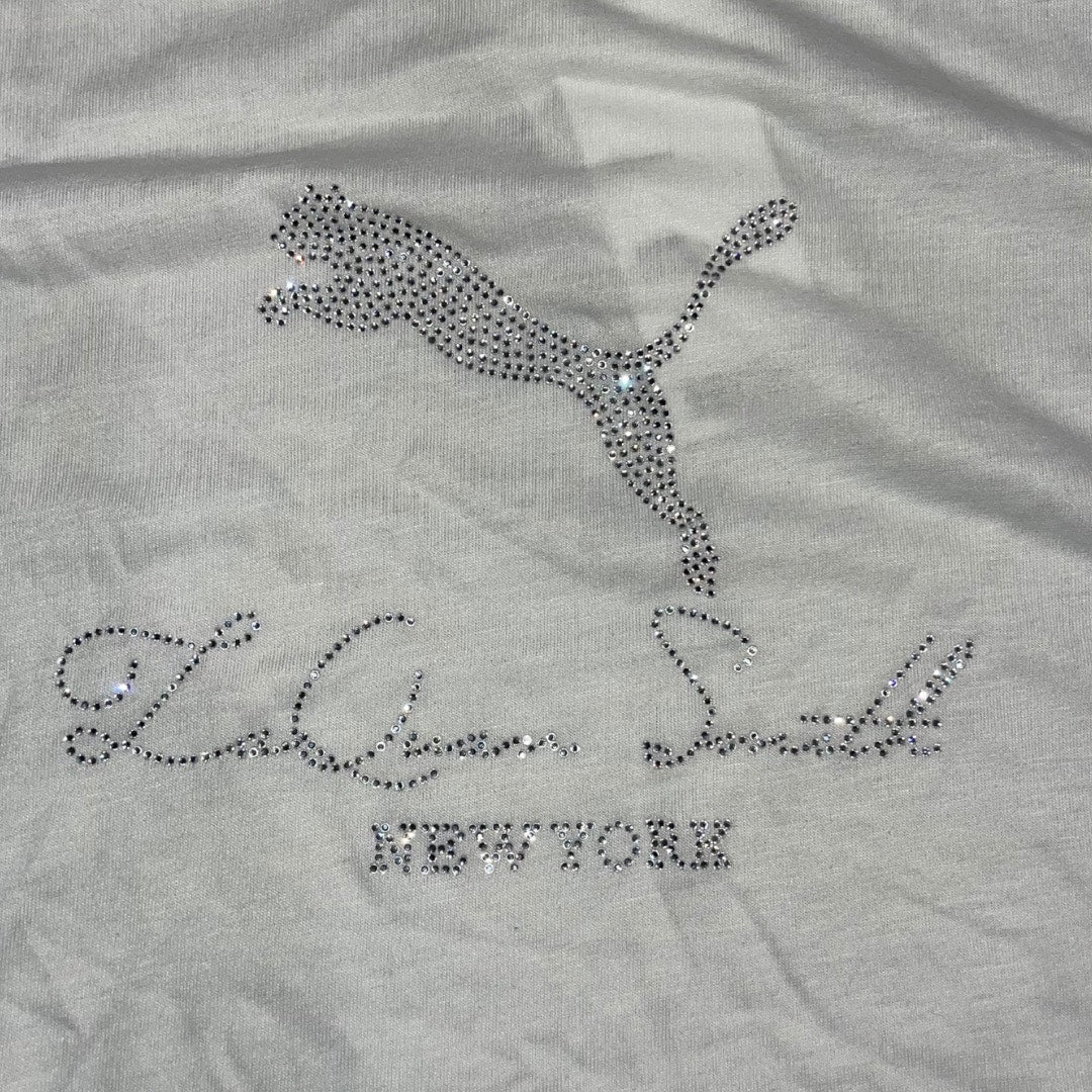 Puma Collaboration LaQuan Smith Women's Baby Tee White Size Large Rhinestone NWT