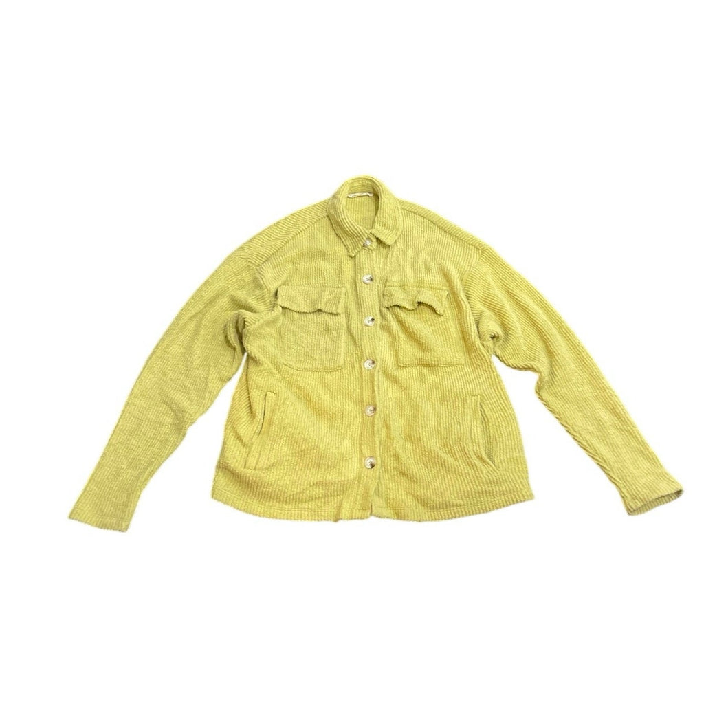 12th Tribe Chartreuse Terry Knit Shirt Jacket Shacket SZ S Bohemian Lagenlook