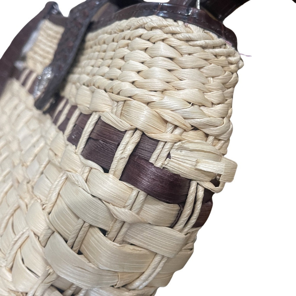 Straw Raffia Wicker Two Tone Handbag Silver Heart Detail Closer and Tag Western