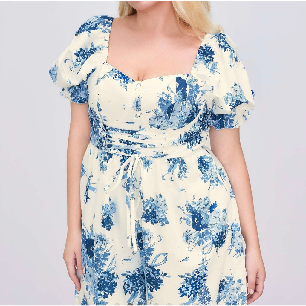 CIDER SQUARE NECK PUFF SLEEVE FLORAL JUMPSUIT CURVE & PLUS SIZE NWT