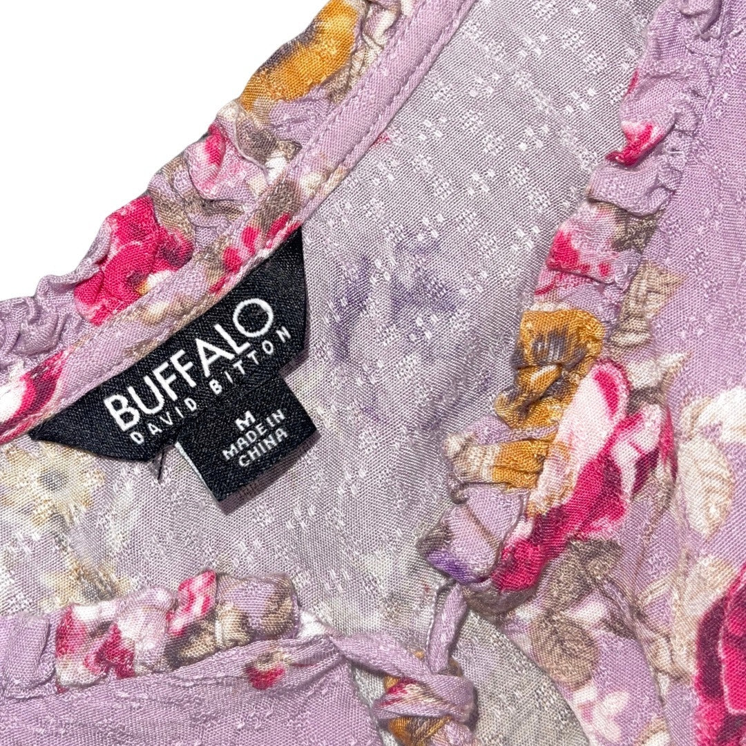 Buffalo David Bitton Purple Floral Cottagecore Blouse Size Medium Boho Indie
