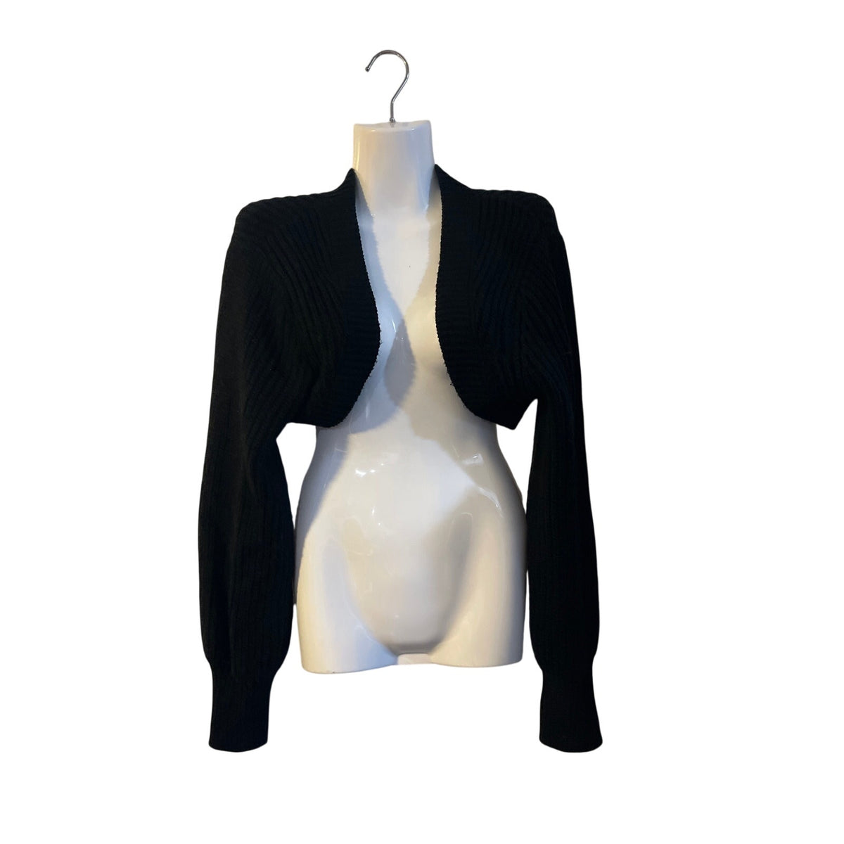 Almost Famous Black Open Front Cropped Chunky Knit Cardigan Sweater SZ XL Boho