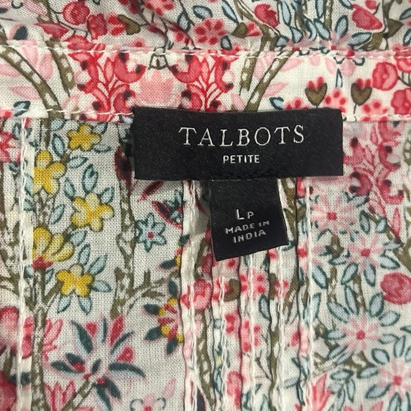 Talbots Petite Pintuck Ruffle Branching Floral Top Size LP Botanical Garden Boho