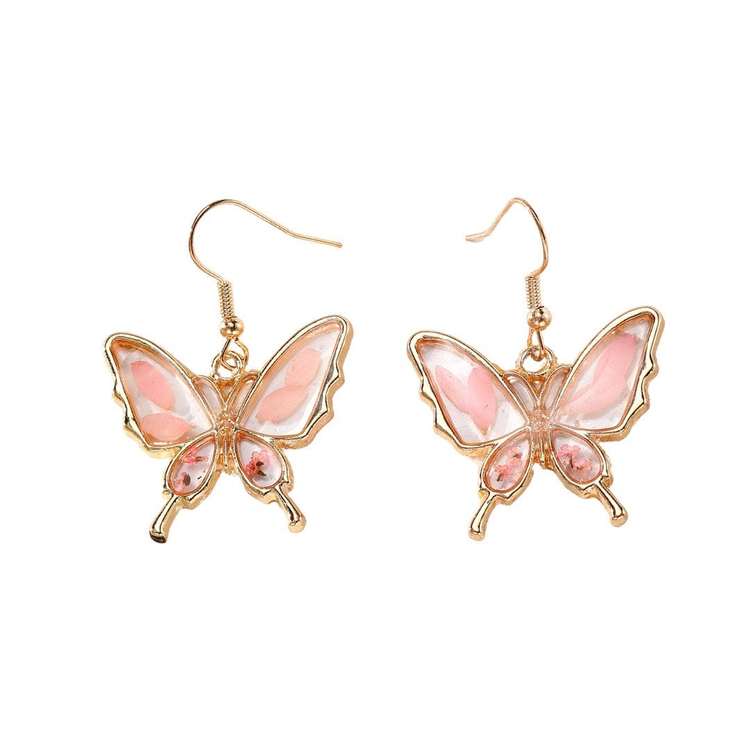 Transparent Heart resin blue flower earrings