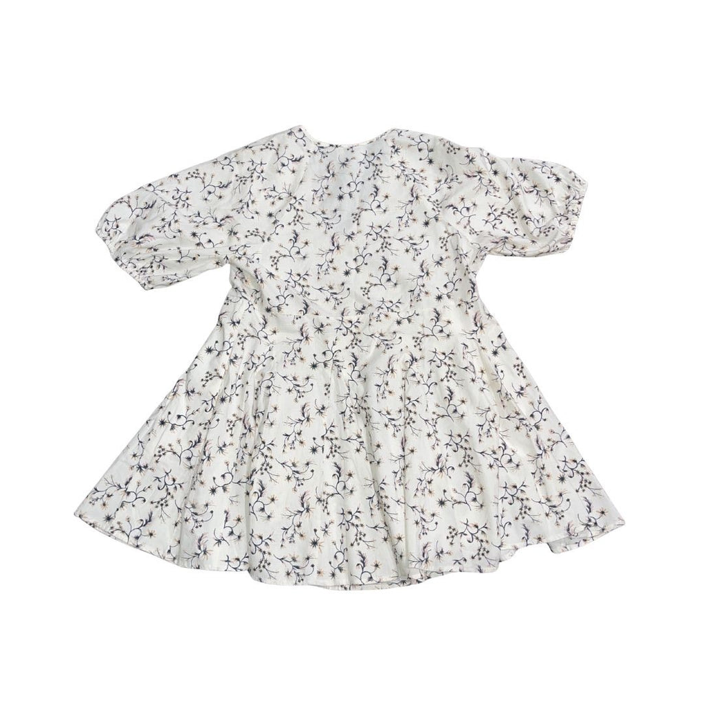 Universal Threat V-Neck White Floral Dress Medium Puff Sleeves A-Line Babydoll