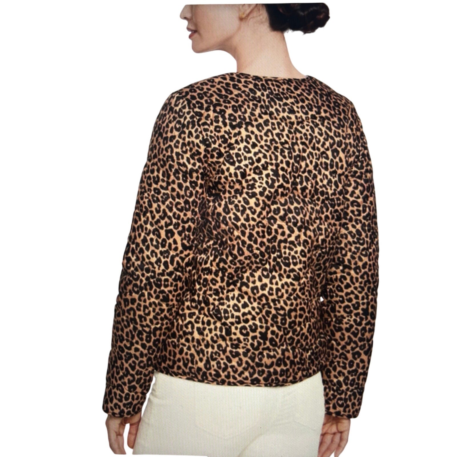 Talbots Quilted Reversible Button Jacket Allover Animal Size Large Chic NWT