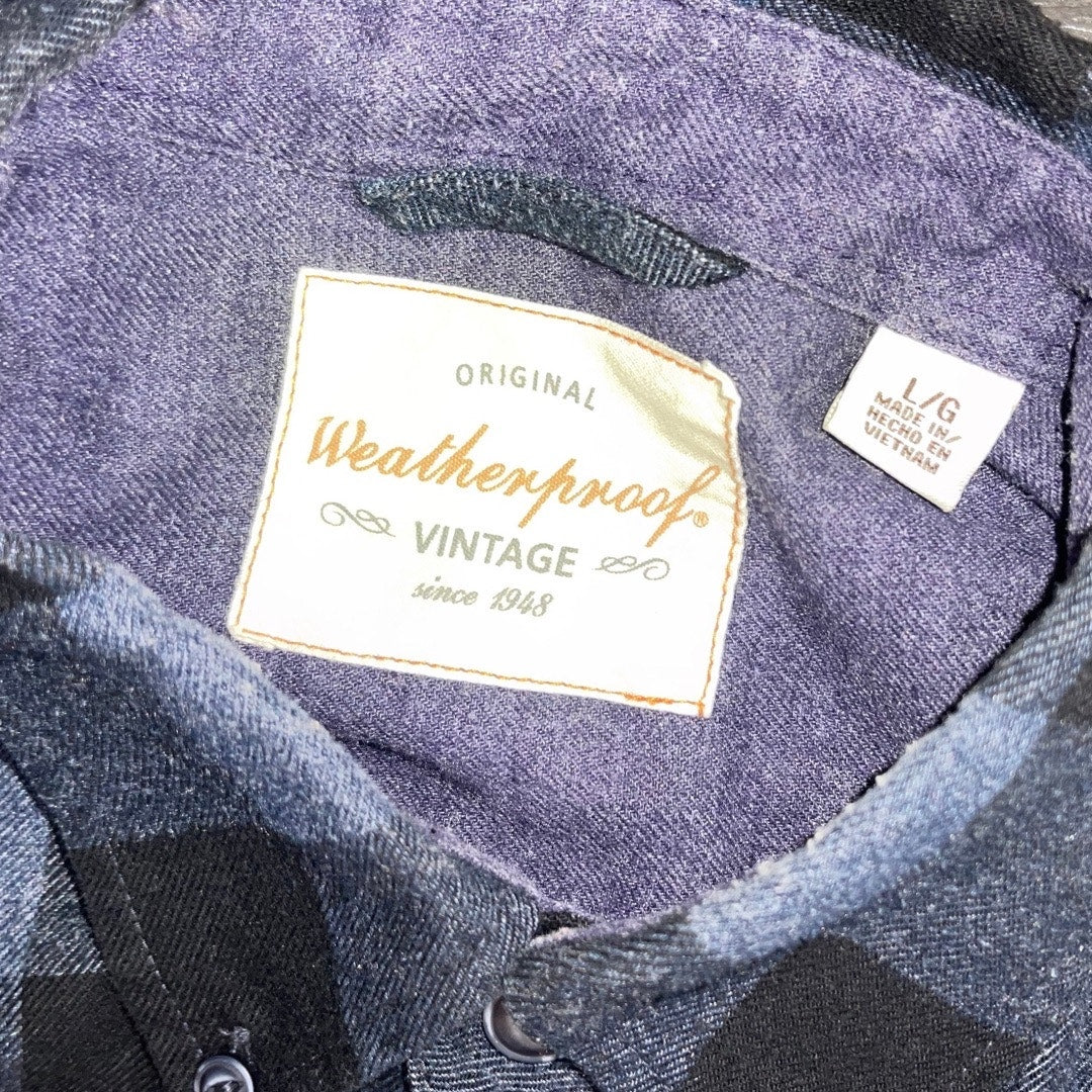 Weatherproof Vintage Mens Long Sleeve Flannel Shirt Blue Plaid Size Large