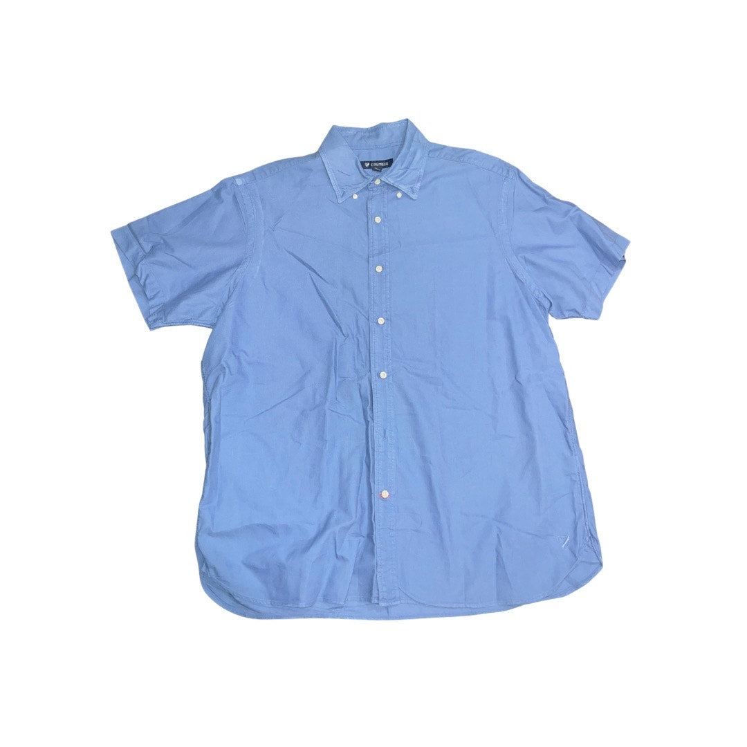 Mens Cremieux Classic Short Sleeve Shirt Blue Button Up 100% Cotton Size XL