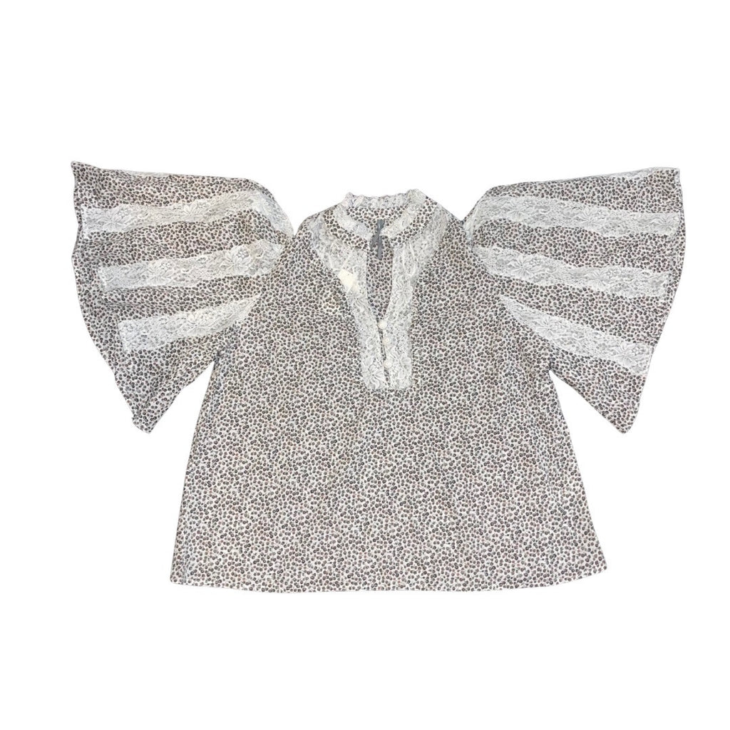 By Anthropologie Cape Sleeve Lace Trim Blouse SZ Large Peasant Boho Cottage NWT