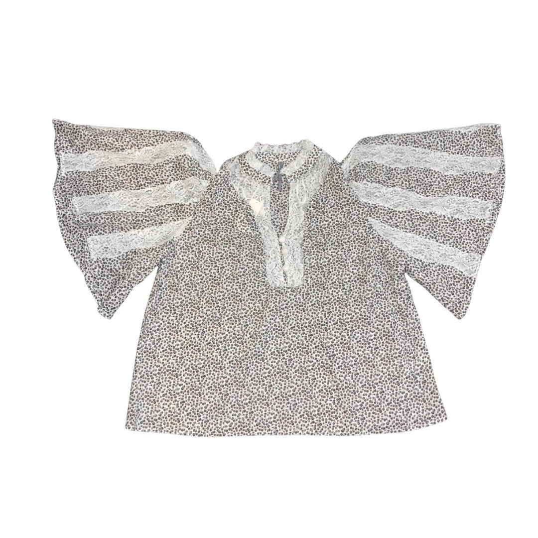 By Anthropologie Cape Sleeve Lace Trim Blouse SZ Large Peasant Boho Cottage NWT