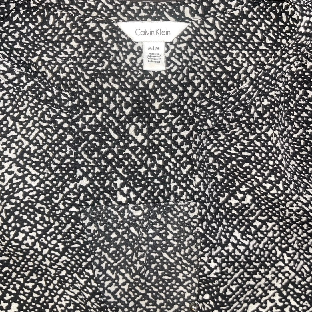 Calvin Klein  Blouse black and white print 1/4 button up