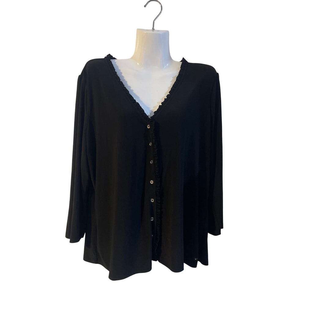 Tommy Hilfiger Black Button Front Long Sleeve Ruffle Collar Blouse Drapey Casual