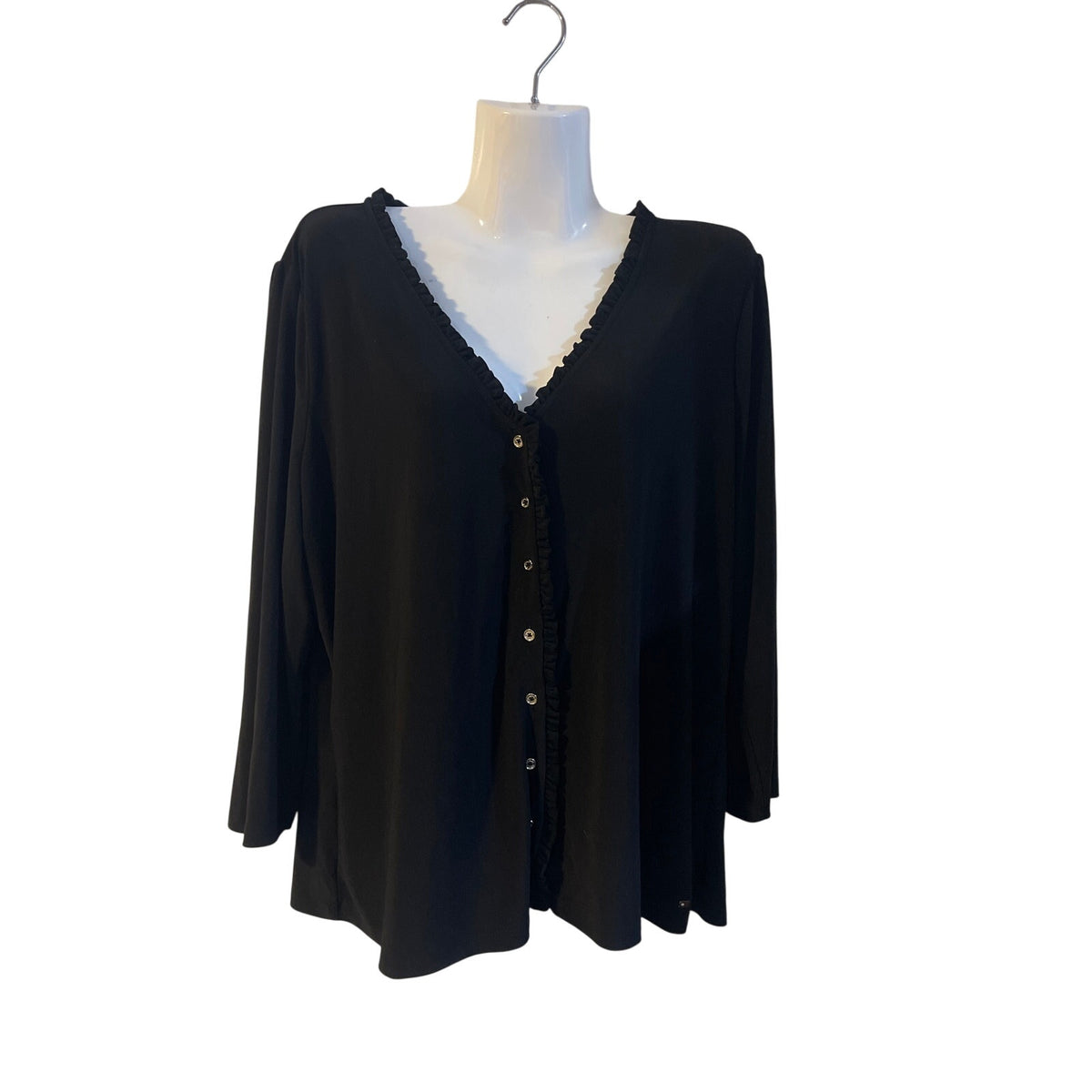 Tommy Hilfiger Black Button Front Long Sleeve Ruffle Collar Blouse Drapey Casual