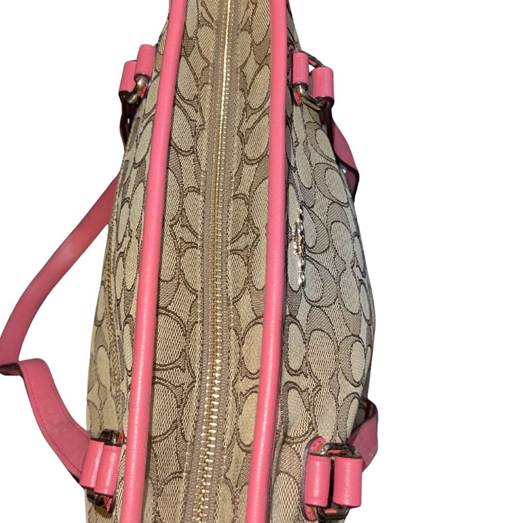 Coach Outline Signature Zip Top Tote Shoulder Bag Pink Leather Trim F58282 Y2K