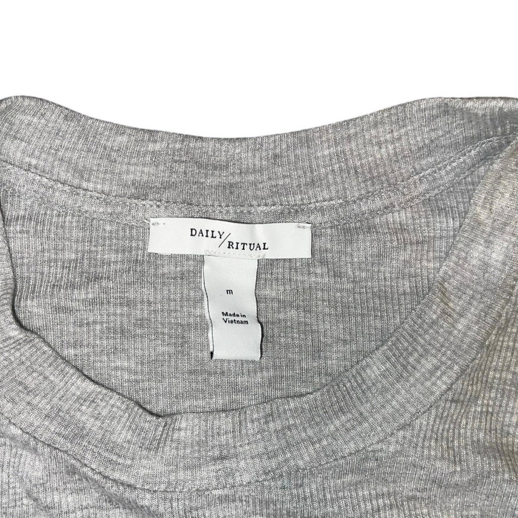 Daily Ritual Women's Fine Rib Gathered-Sleeve Mock Neck Top