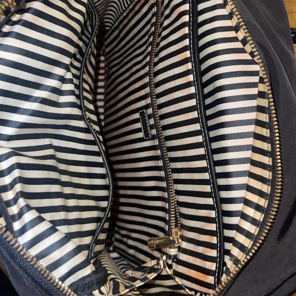 Frances Valentine Casey Nylon Backpack Bag Calf Leather Handles Striped Lining