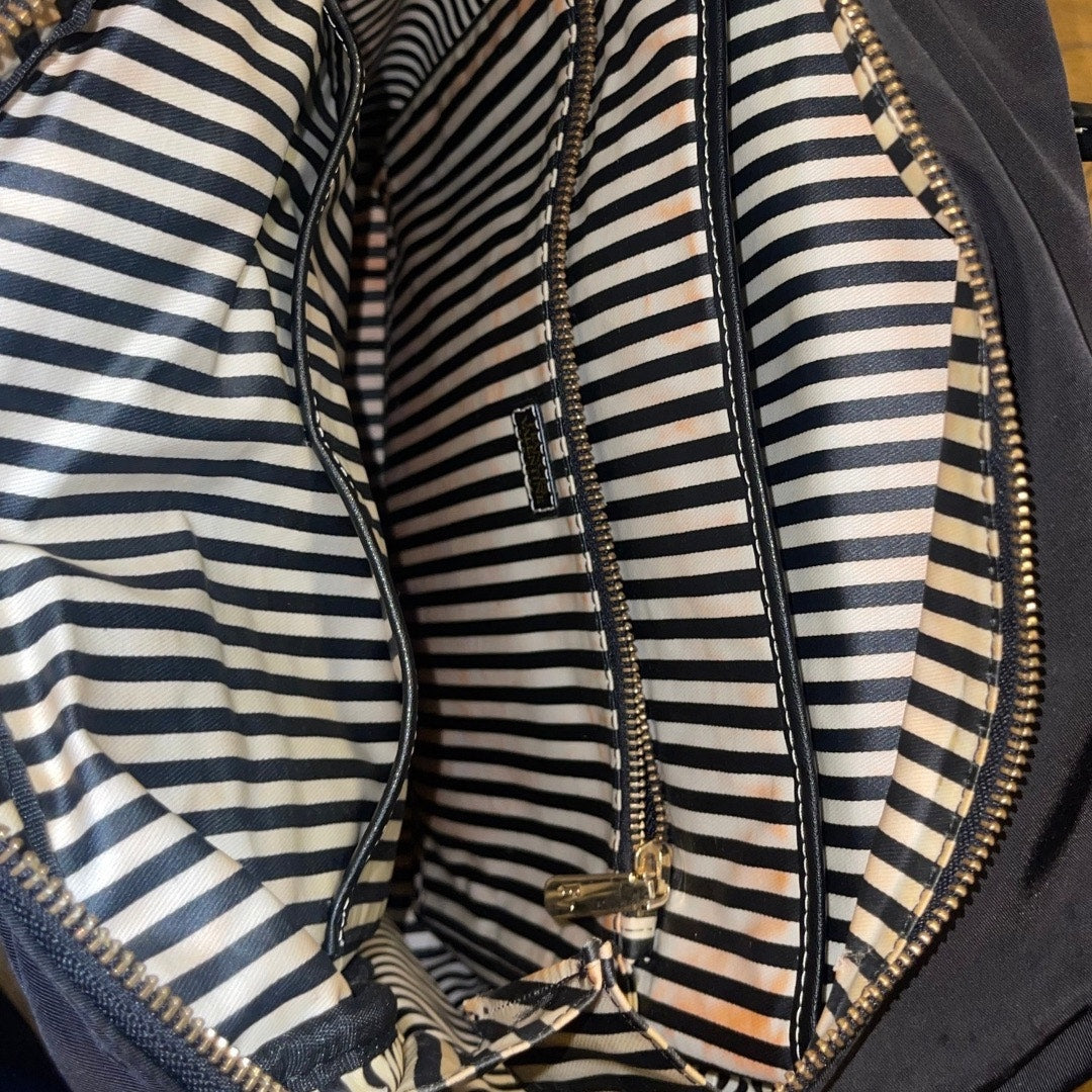 Frances Valentine Casey Nylon Backpack Bag Calf Leather Handles Striped Lining