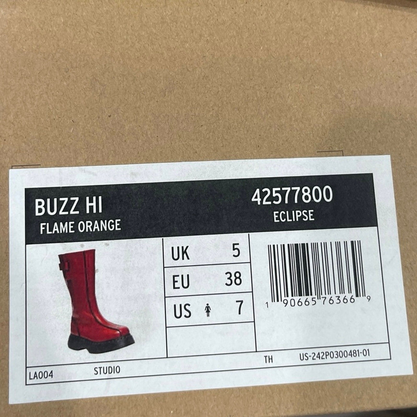 Dr. Martens Buzz High Eclipse Platform Leather Tall Boots Flame Orange SZ 7 NWT