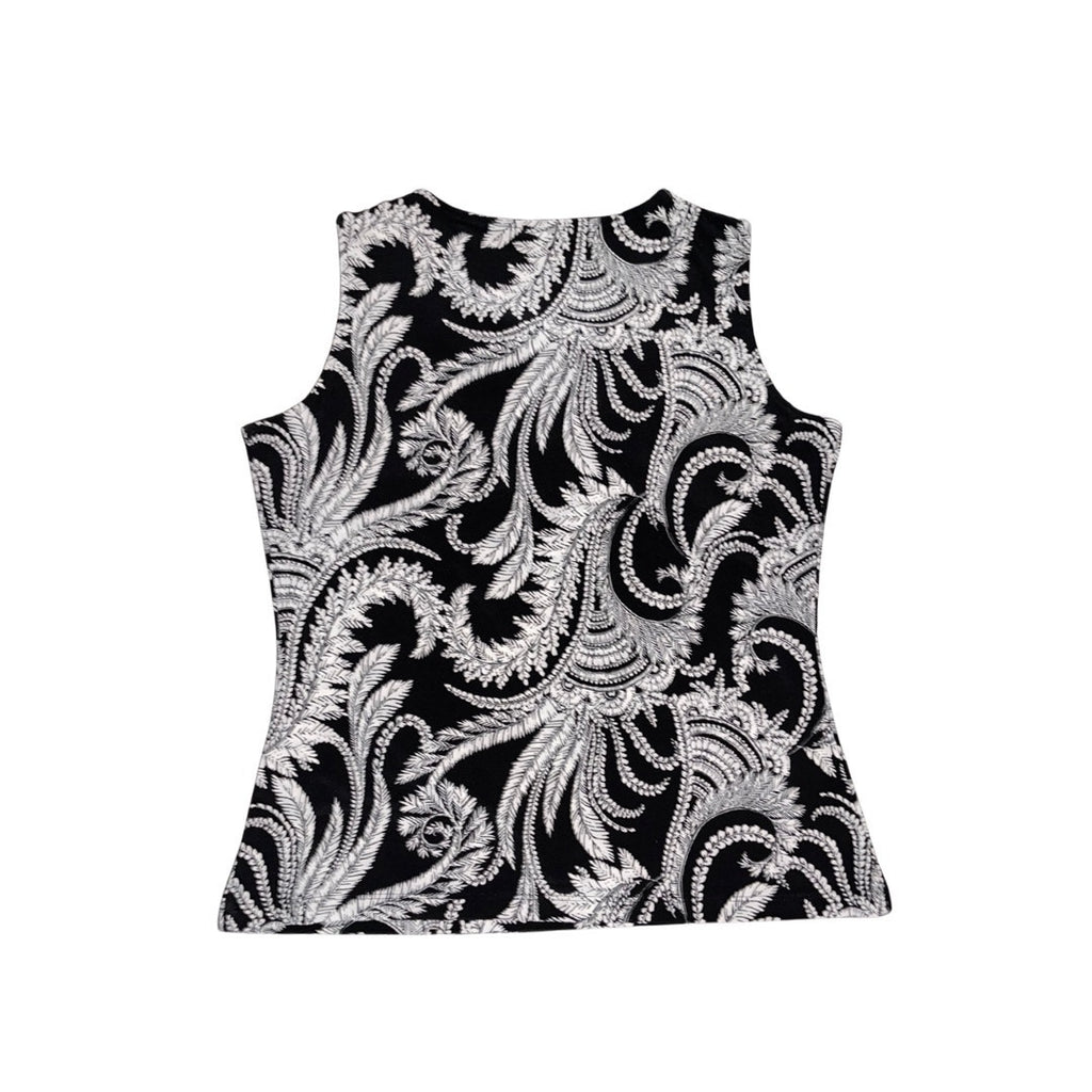 Tommy Hilfiger Paisley Top Black White Grommet Peep Size Size M/L Office Career
