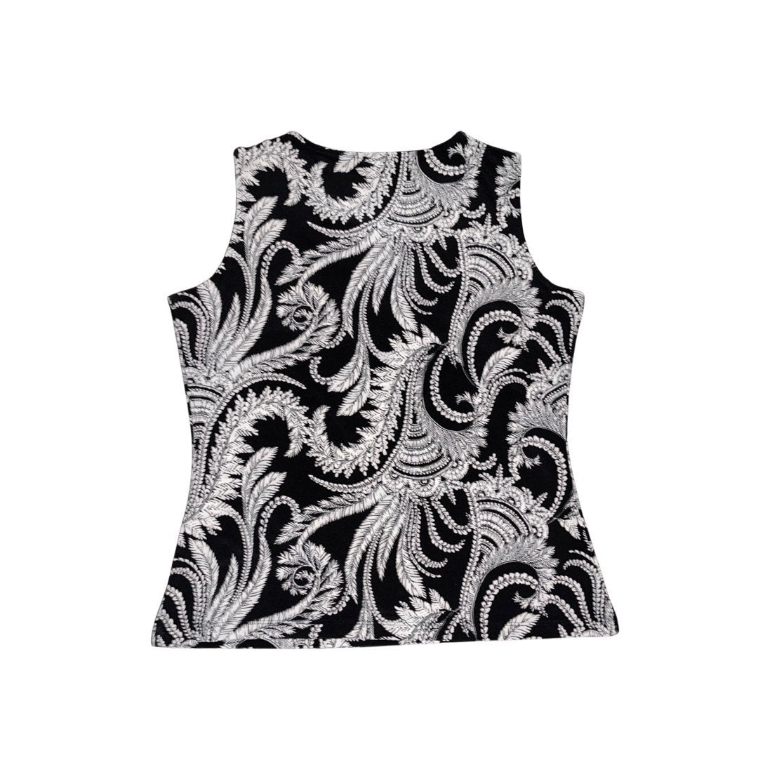 Tommy Hilfiger Paisley Top Black White Grommet Peep Size Size M/L Office Career